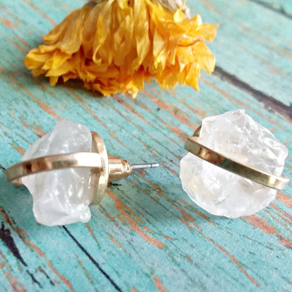 Clear Quartz Crystal BOHO Stud Earrings - Picture 3 of 3